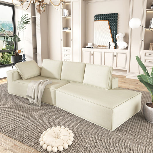 125 Elegante divano letto moderno per interni con chaise longue, dalle linee pulite, per soggiorno, beige