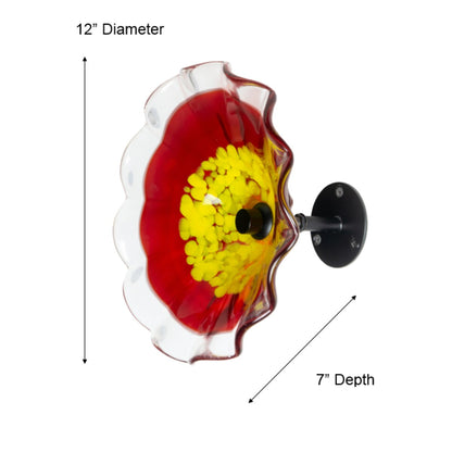 Arte murale in vetro artistico Fiore rosso da 12 pollici di diametro