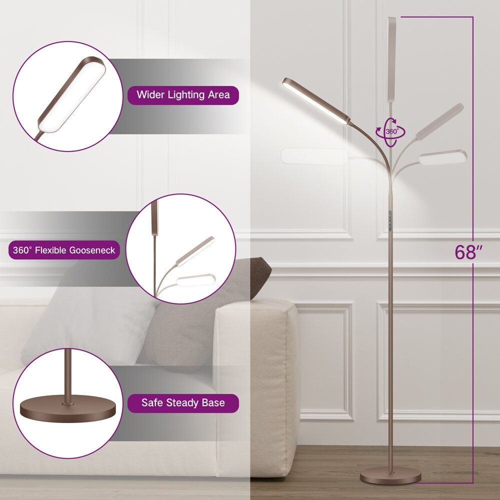 Lampada da terra a LED dimmerabile da 12 W per lettura/lavoro con telecomando e controllo touch - N/D