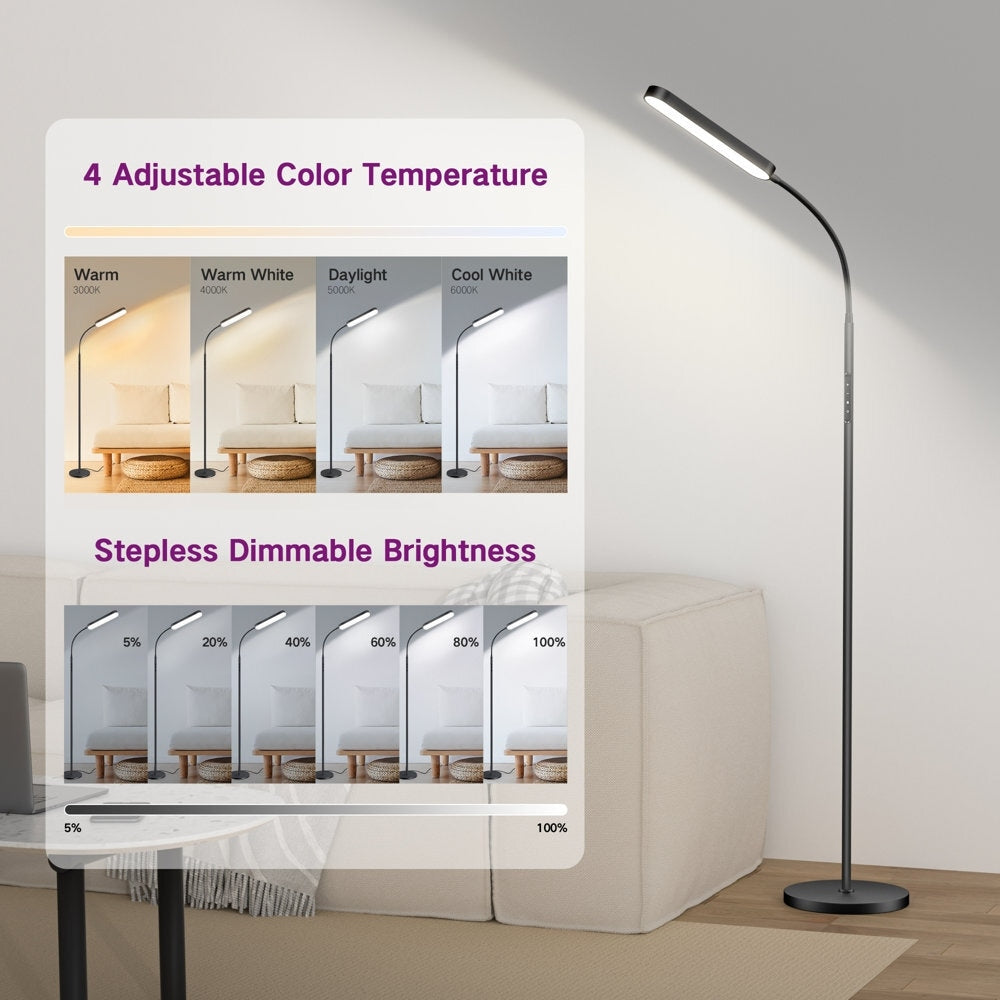 Lampada da terra a LED dimmerabile da 12 W per lettura/lavoro con telecomando e controllo touch - N/D
