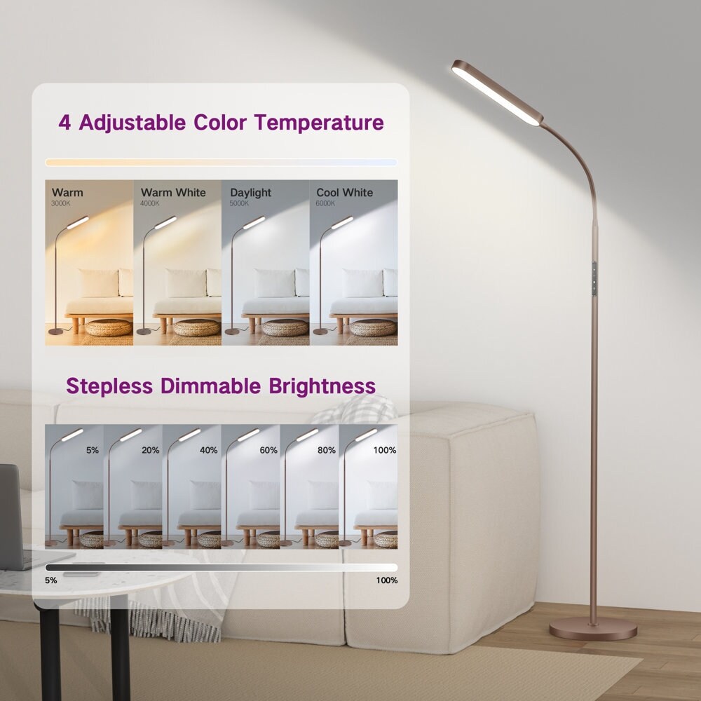 Lampada da terra a LED dimmerabile da 12 W per lettura/lavoro con telecomando e controllo touch - N/D