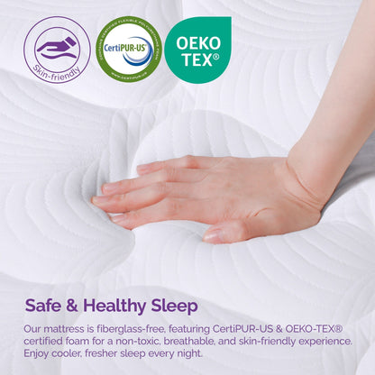 Materasso ibrido medio 12 - Schiuma di carbone di bambù, supporto a 5 zone, certificato CertiPUR-US - Bianco