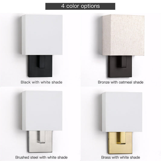 Applique da parete in bronzo scuro da 12 pollici di altezza con paralume in tessuto color avena