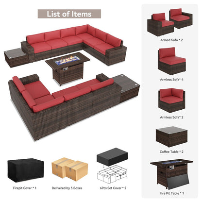 Set di mobili da giardino da 13 pezzi con tavolo da fuoco da 44 pollici