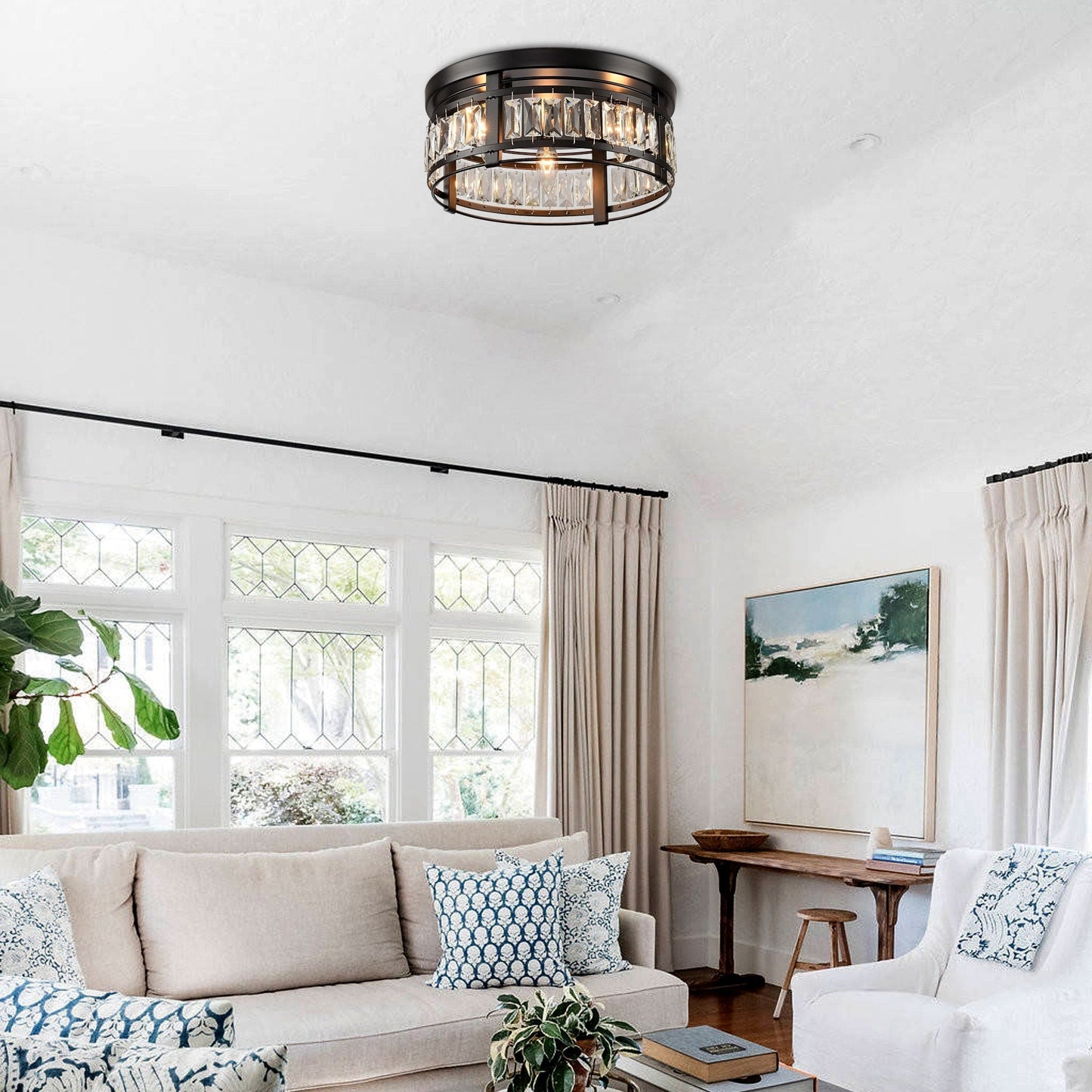 13.3 Lampadario moderno a 3 luci in cristallo nero da incasso per corridoio