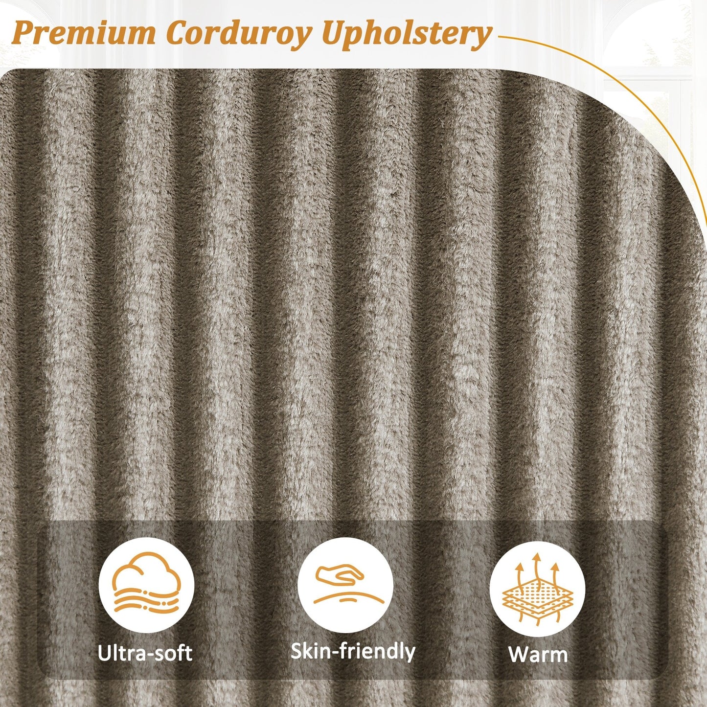 Divano in velluto a coste 133 a 4 posti - Divano contenitore moderno con porte USB e portabicchieri ribaltabili