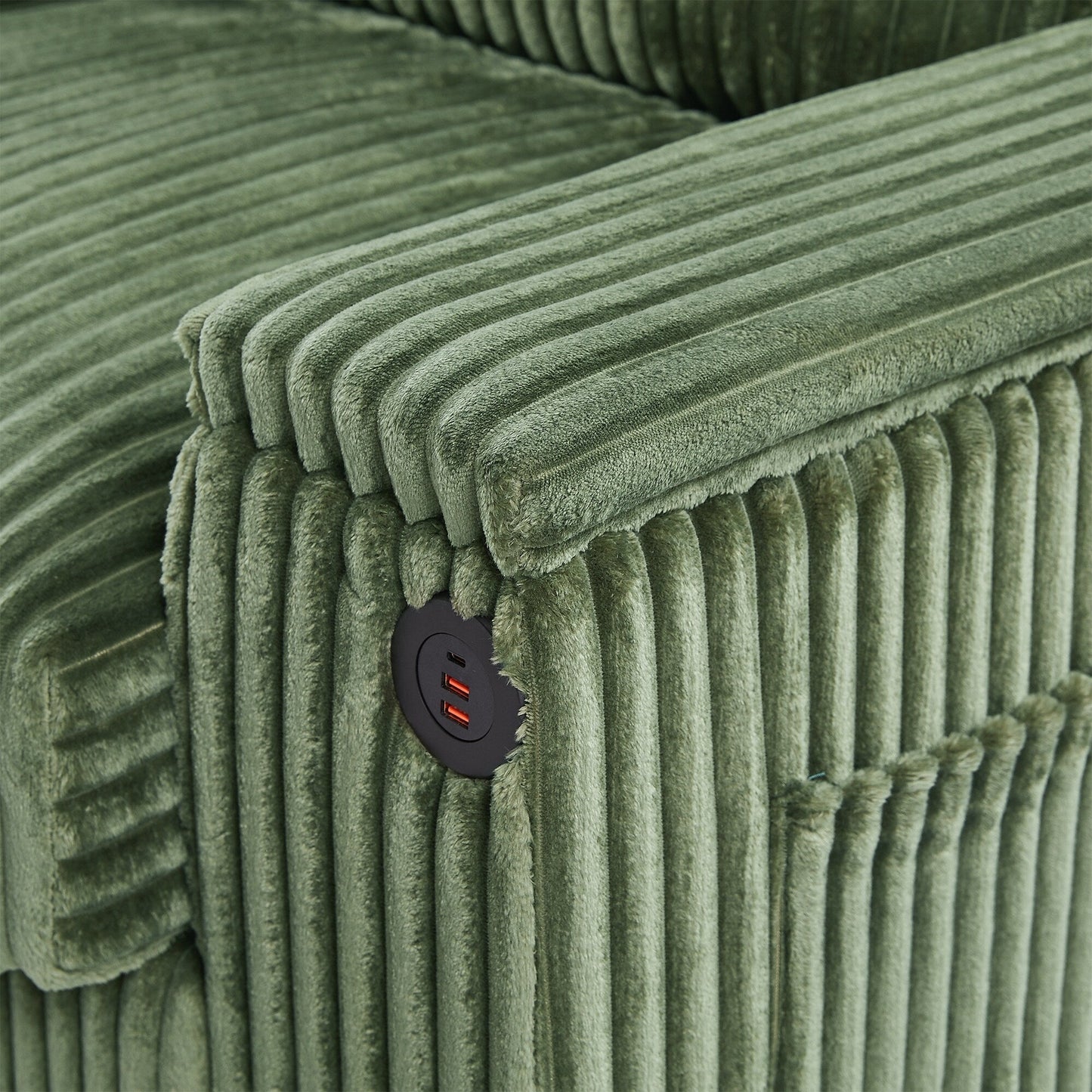 Divano a 4 posti in velluto a coste 133 con porte USB, portabicchieri ribaltabili e spazio nascosto