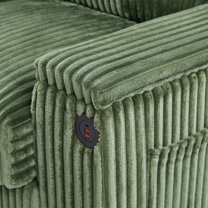 Divano a 4 posti in velluto a coste 133 con porte USB, portabicchieri ribaltabili e spazio nascosto