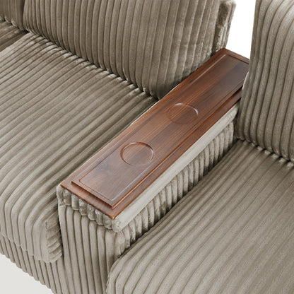 Divano a 4 posti in velluto a coste 133 con porte USB, portabicchieri ribaltabili e spazio nascosto