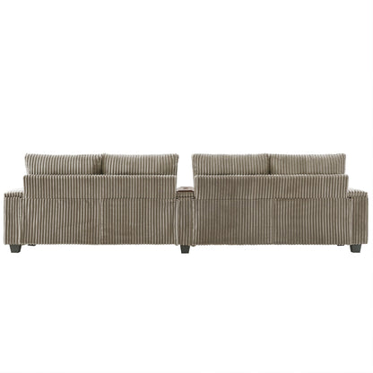 Divano a 4 posti in velluto a coste 133 con porte USB, portabicchieri ribaltabili e spazio nascosto
