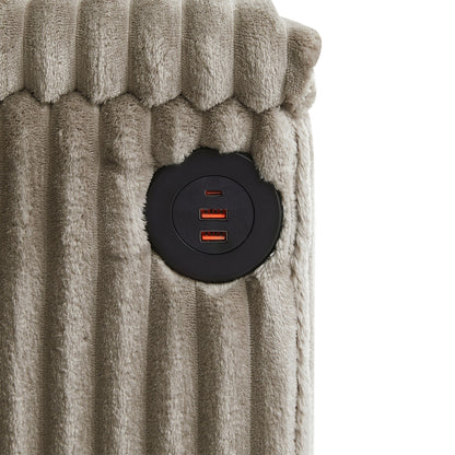 Divano a 4 posti in velluto a coste 133 con porte USB, portabicchieri ribaltabili e spazio nascosto