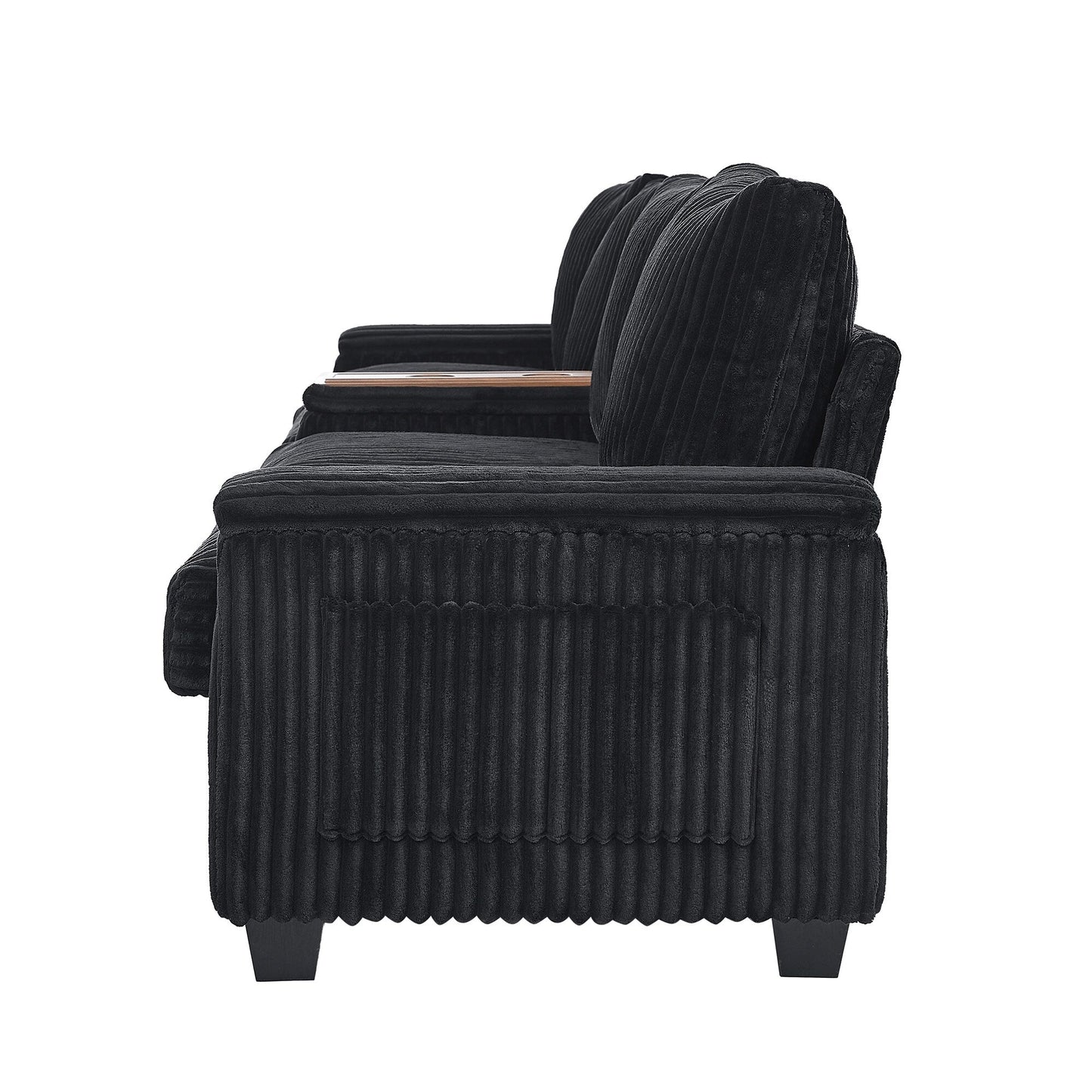 Divano a 4 posti in velluto a coste 133 con porte USB, portabicchieri ribaltabili e spazio nascosto