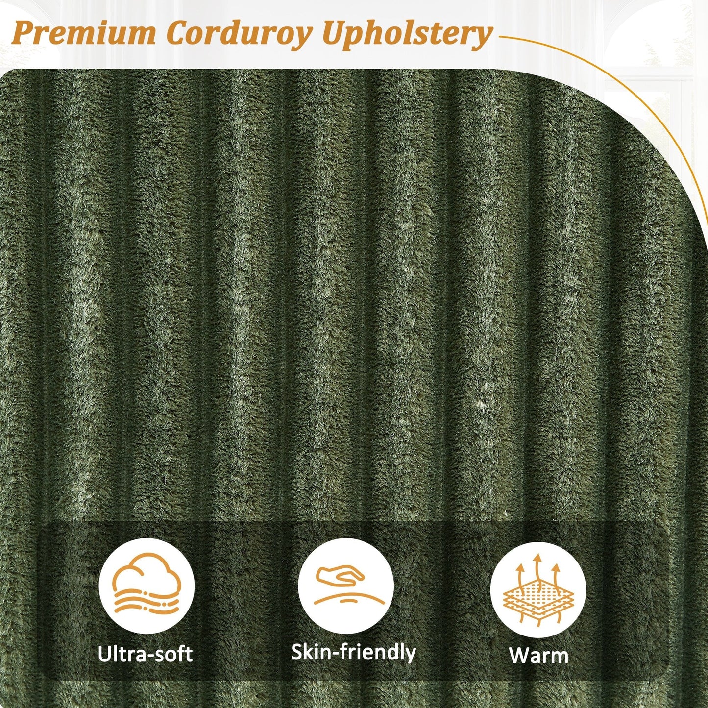 Divano a 4 posti in velluto a coste 133 con porte USB, portabicchieri ribaltabili e spazio nascosto