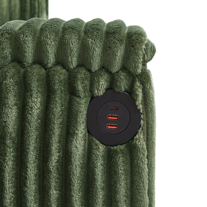 Divano a 4 posti in velluto a coste 133 con porte USB, portabicchieri ribaltabili e spazio nascosto