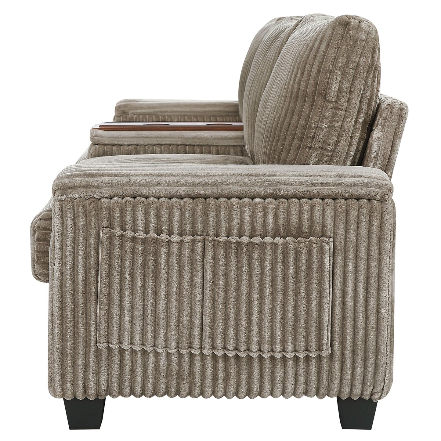 Divano a 4 posti in velluto a coste 133 con porte USB, portabicchieri ribaltabili e spazio nascosto