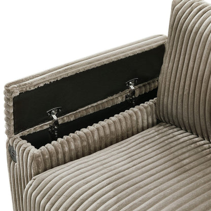 Divano moderno in velluto a coste a 4 posti 133 con porte USB e portabicchieri ribaltabili