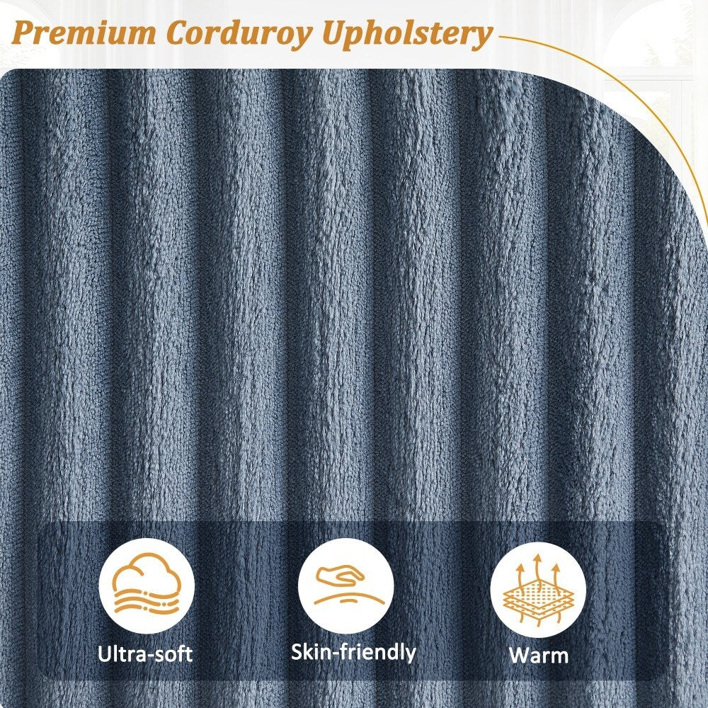 Divano moderno in velluto a coste a 4 posti 133 con porte USB e portabicchieri ribaltabili