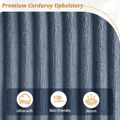 Divano moderno in velluto a coste a 4 posti 133 con porte USB e portabicchieri ribaltabili