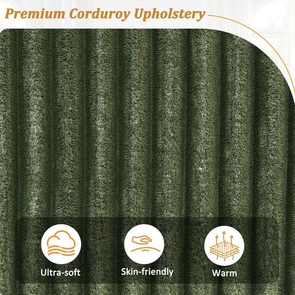 Divano moderno in velluto a coste a 4 posti 133 con porte USB e portabicchieri ribaltabili