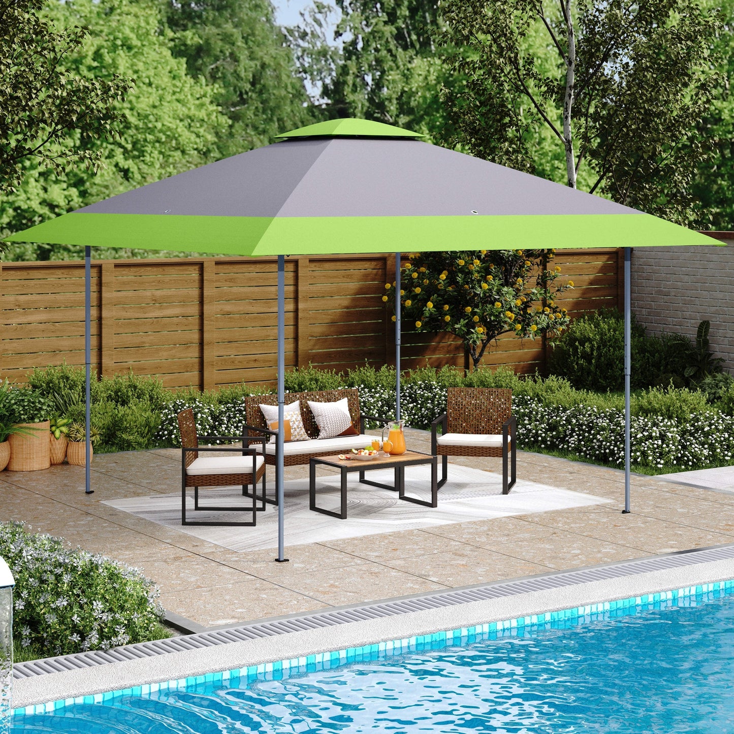 Gazebo da giardino rinforzato con baldacchino pop-up da esterno 13' x 13' con elegante tenda angolare - 13x13 piedi