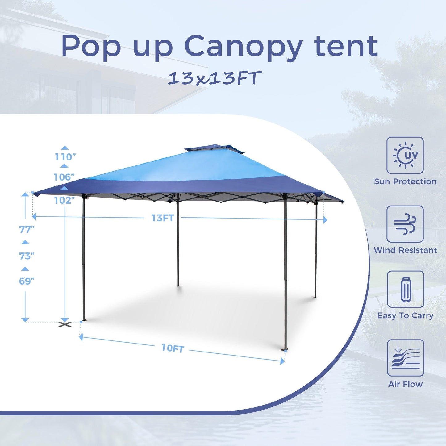 Gazebo da giardino rinforzato con baldacchino pop-up da esterno 13' x 13' con elegante tenda angolare - 13x13 piedi