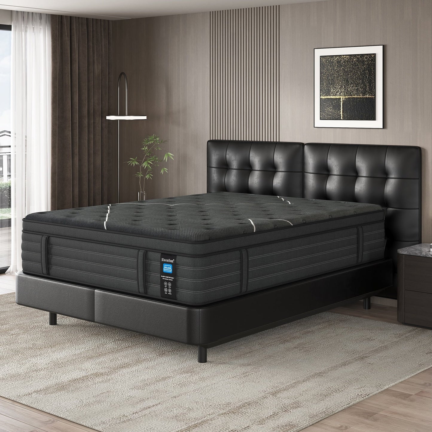 Materasso ibrido Slecofom Euro Top extra rigido da 14 pollici, nero