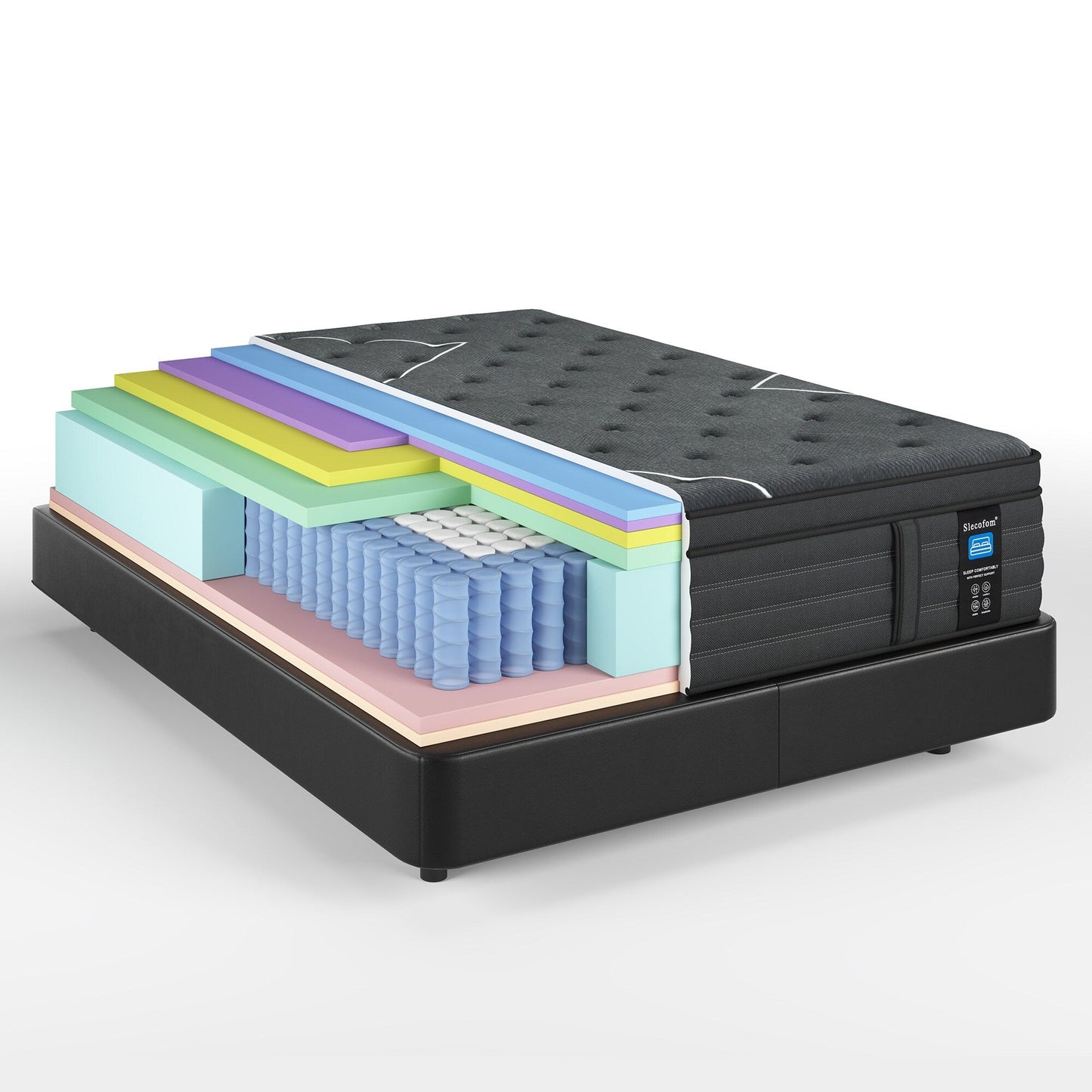 Materasso ibrido Slecofom Euro Top extra rigido da 14 pollici, nero