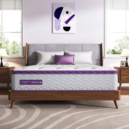 Materasso ibrido da 14 pollici per letto matrimoniale e king size con pillow top, supporto per bordi a molle, traspirante e delicato sulla pelle, basso trasferimento del movimento