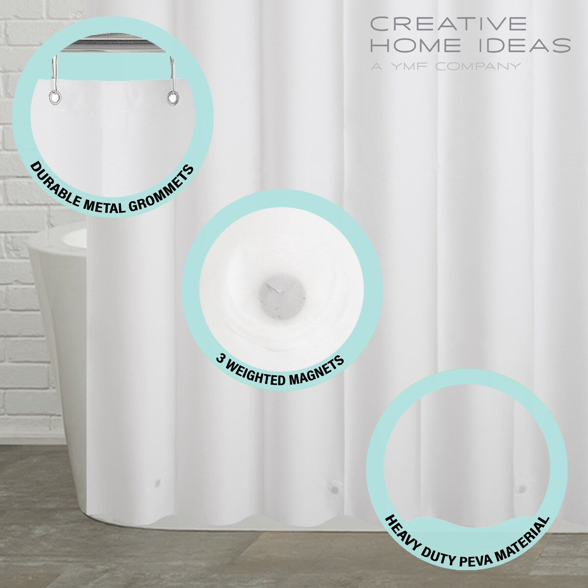 Set da bagno/doccia da 14 pezzi - Tenda da doccia sfumata, ganci e rivestimento in PEVA