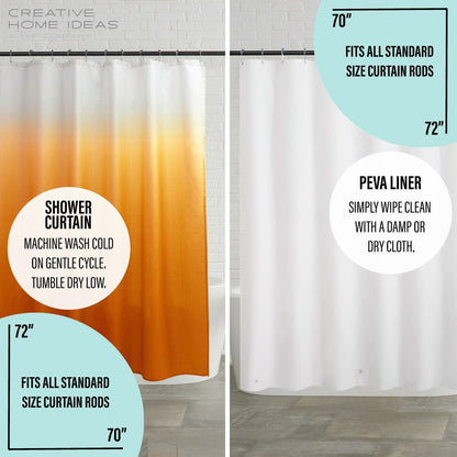 Set da bagno/doccia da 14 pezzi - Tenda da doccia sfumata, ganci e rivestimento in PEVA