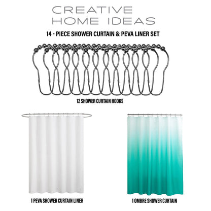 Set da bagno/doccia da 14 pezzi - Tenda da doccia sfumata, ganci e rivestimento in PEVA