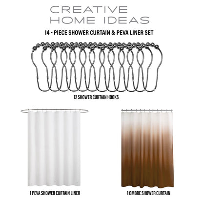 Set da bagno/doccia da 14 pezzi - Tenda da doccia sfumata, ganci e rivestimento in PEVA
