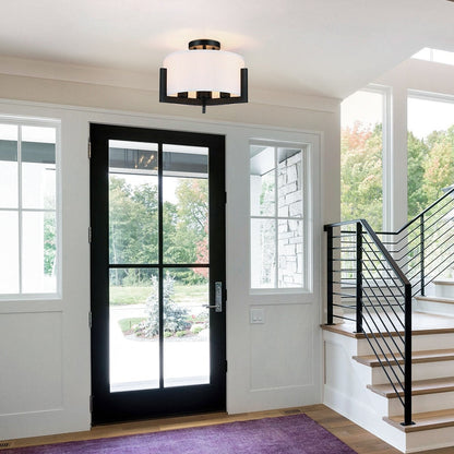 Plafoniera semi-incassata nera opaca da 14 pollici a 3 luci con paralume a tamburo - 14 W