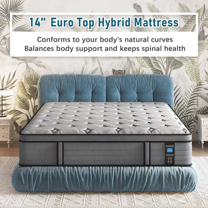 Materasso ibrido in memory foam con gel Euro Top da 14 pollici in una scatola