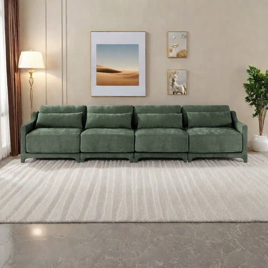 Divano 141.7 Chenille 6 posti con base ergonomica in legno, spugna ad alta resilienza per soggiorno