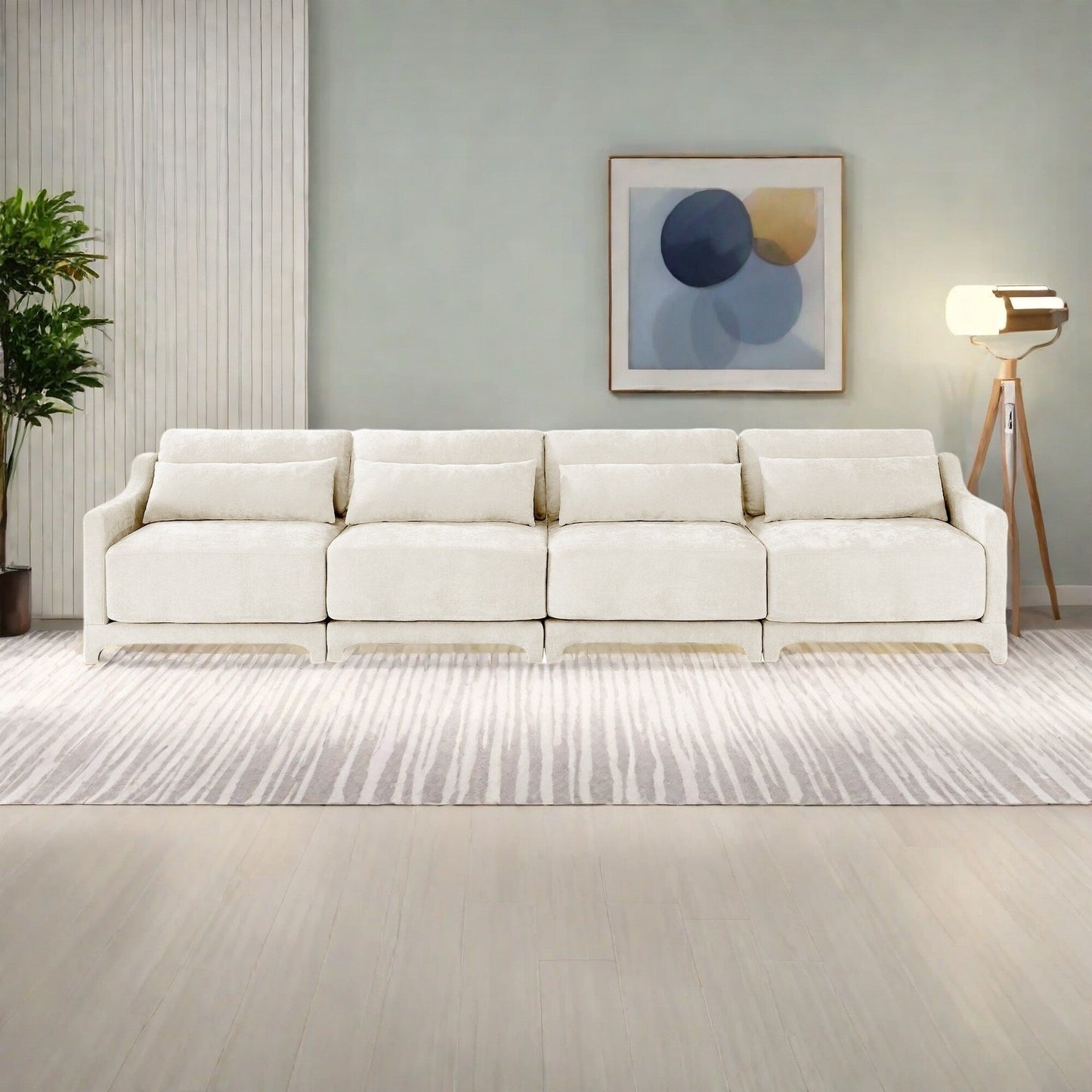 Divano 141.7 Chenille 6 posti con base ergonomica in legno, spugna ad alta resilienza per soggiorno