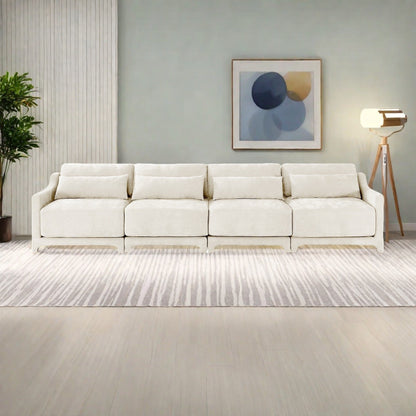 Divano 141.7 Chenille 6 posti con base ergonomica in legno, spugna ad alta resilienza per soggiorno