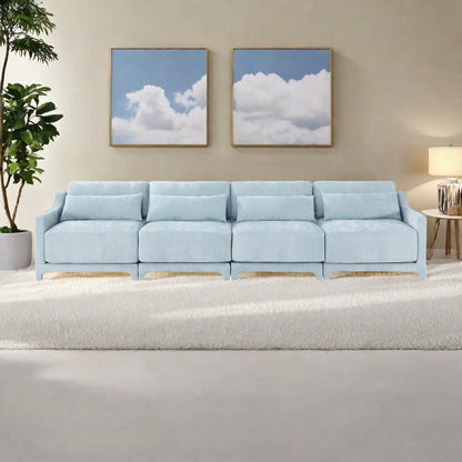 Divano 141.7 Chenille 6 posti con base ergonomica in legno, spugna ad alta resilienza per soggiorno