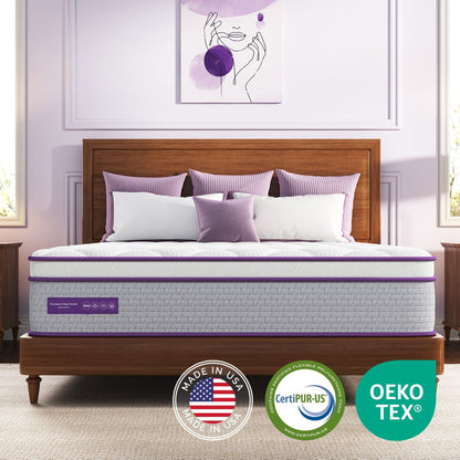 Materasso ibrido medio 14 - Schiuma di carbone di bambù, supporto a 5 zone, certificato CertiPUR-US