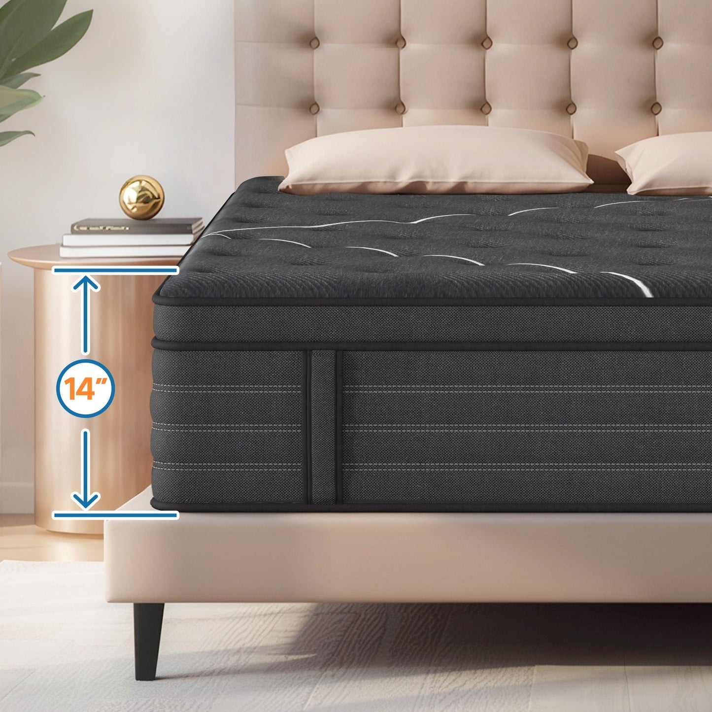 Materasso ibrido Pillow Top da 14'' con supporto a molle insacchettate, extra rigido