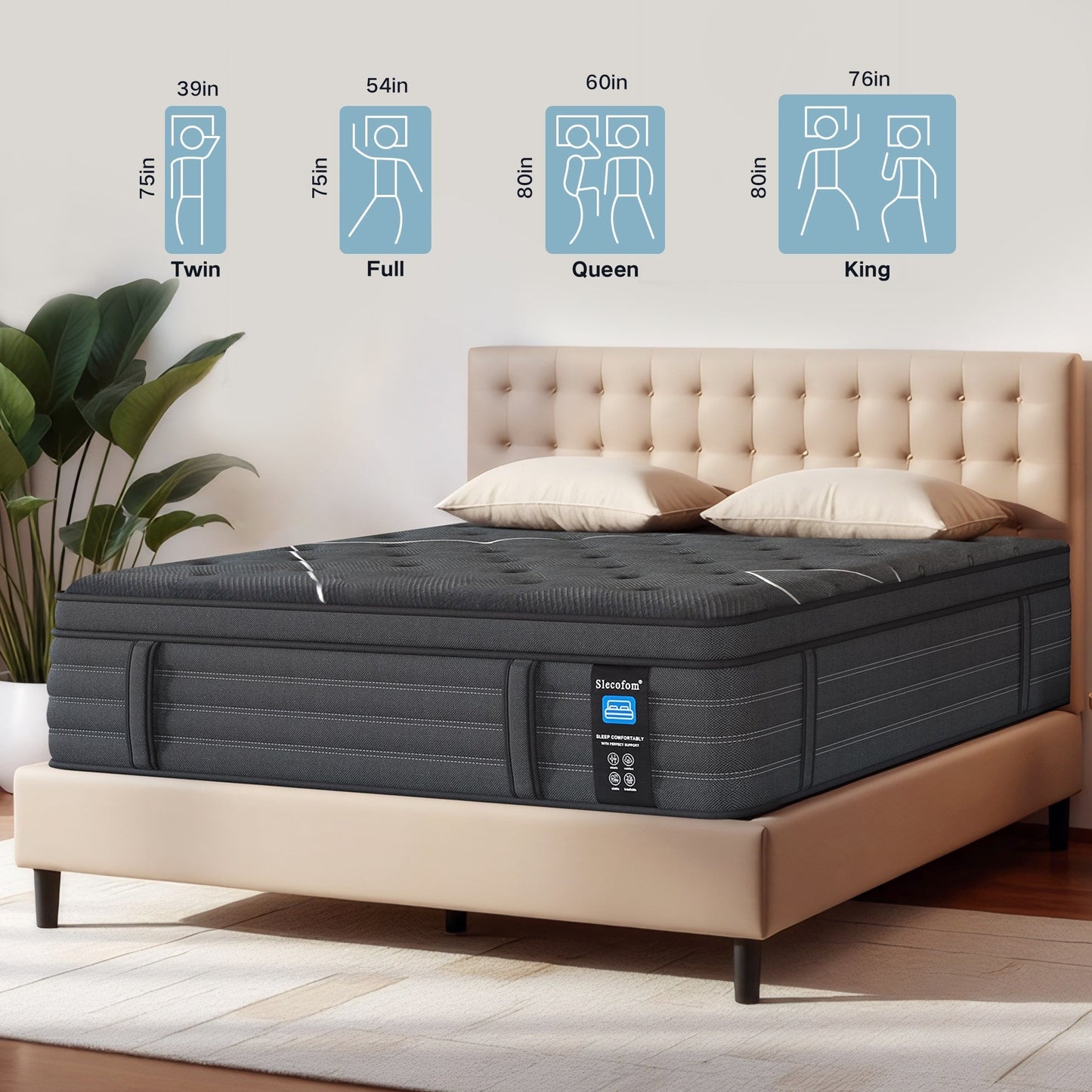 Materasso ibrido Pillow Top da 14'' con supporto a molle insacchettate, extra rigido