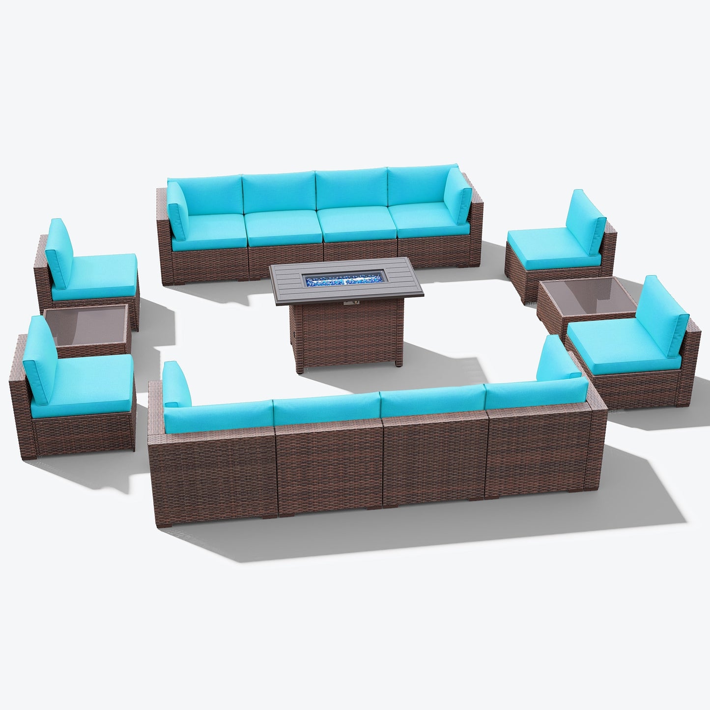 Set di 15 divani da giardino in vimini con braciere e tavolo