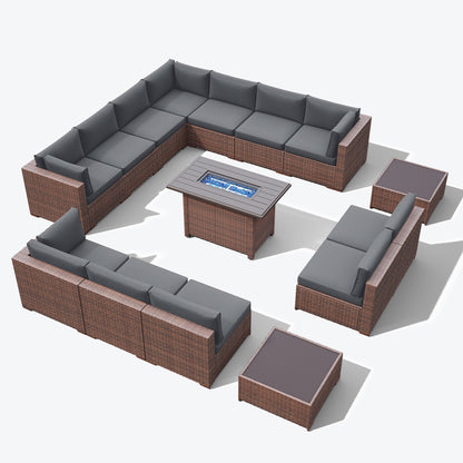 Set di 15 divani da giardino in vimini con braciere e tavolo