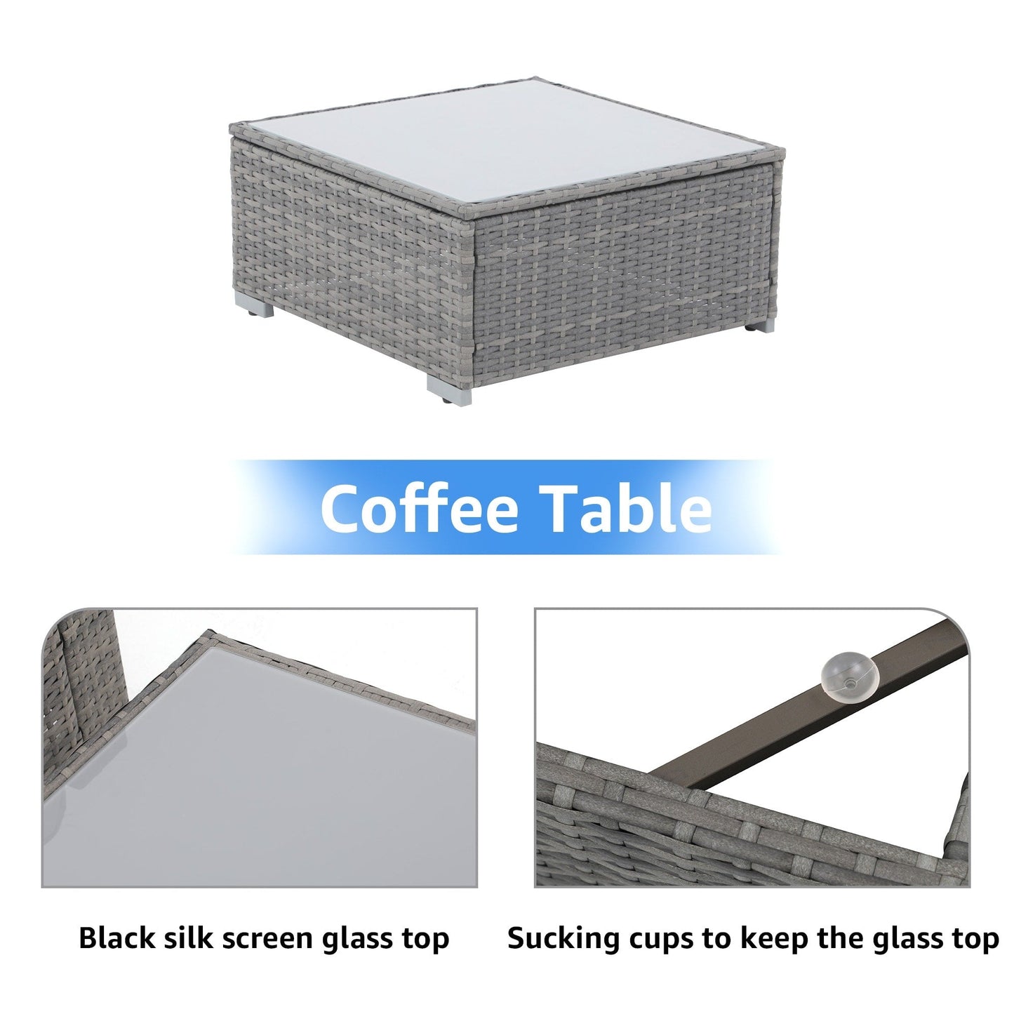 Set di 15 divani da giardino in vimini con braciere e tavolo