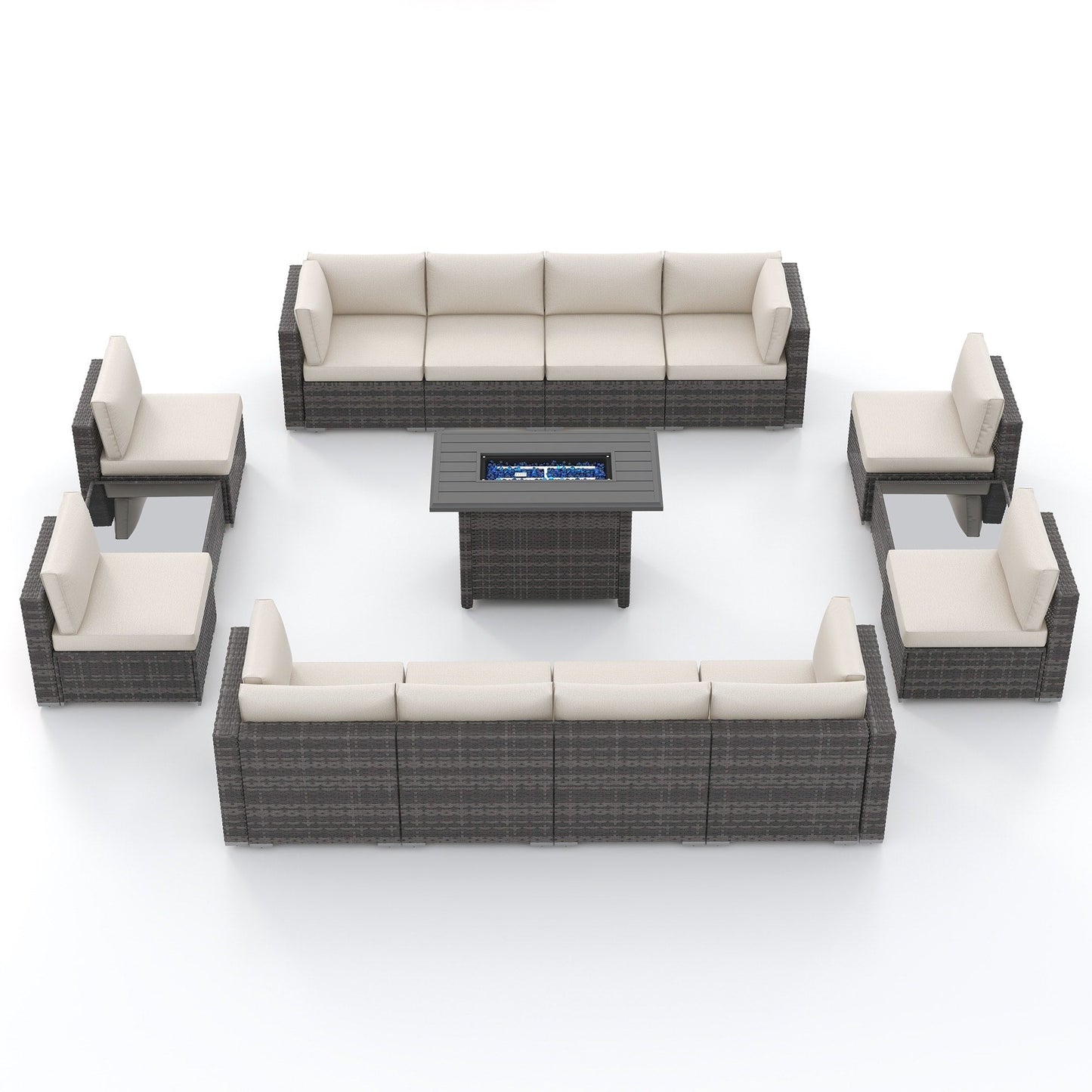 Set di 15 divani da giardino in vimini con braciere e tavolo