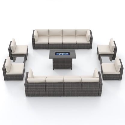 Set di 15 divani da giardino in vimini con braciere e tavolo