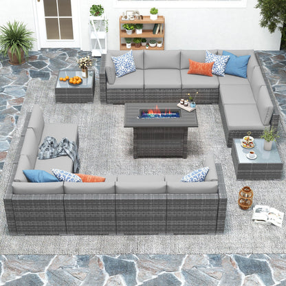 Set di 15 divani da giardino in vimini con braciere e tavolo