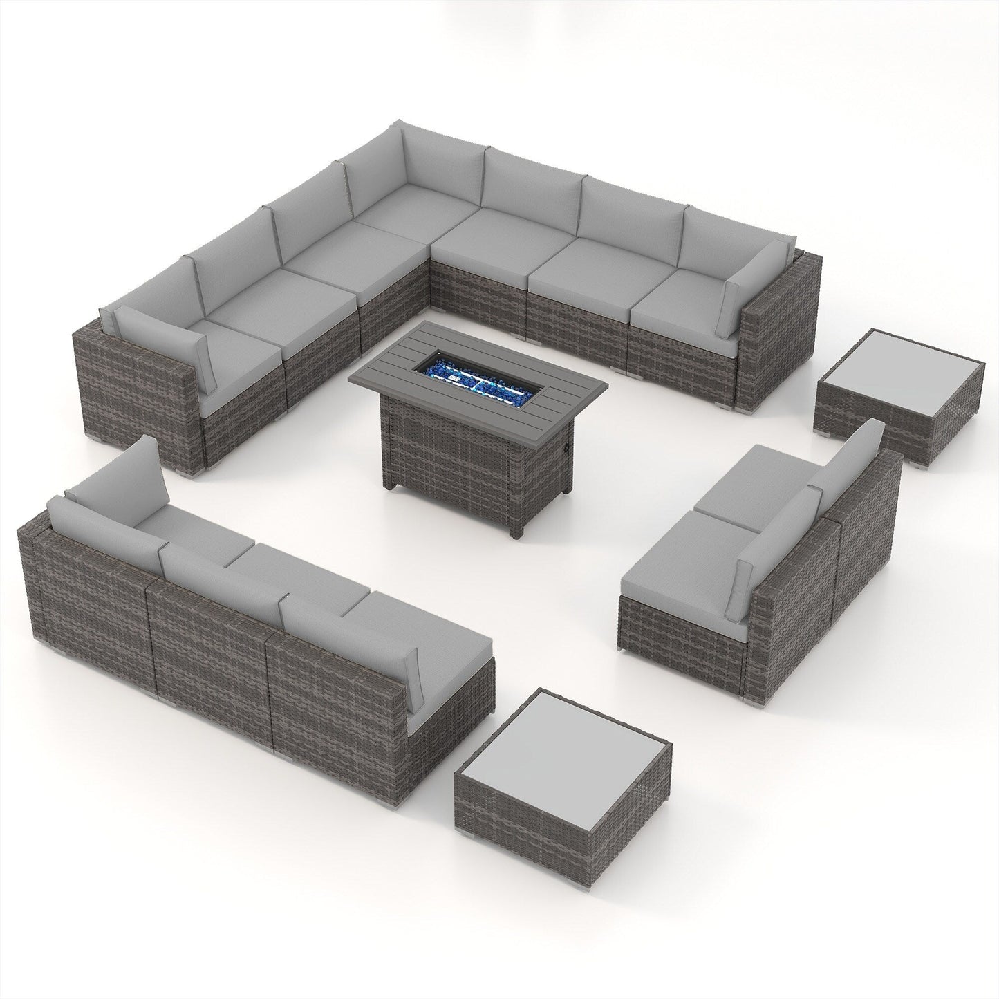 Set di 15 divani da giardino in vimini con braciere e tavolo