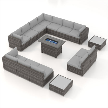 Set di 15 divani da giardino in vimini con braciere e tavolo