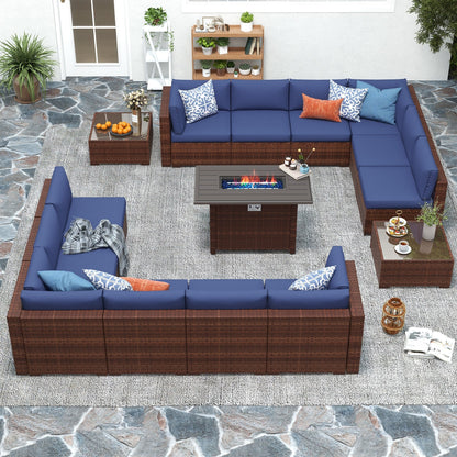 Set di 15 divani da giardino in vimini con braciere e tavolo